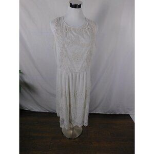 New York & Company Dress Womens Large White Embroidered Lace Lined Sleeveless